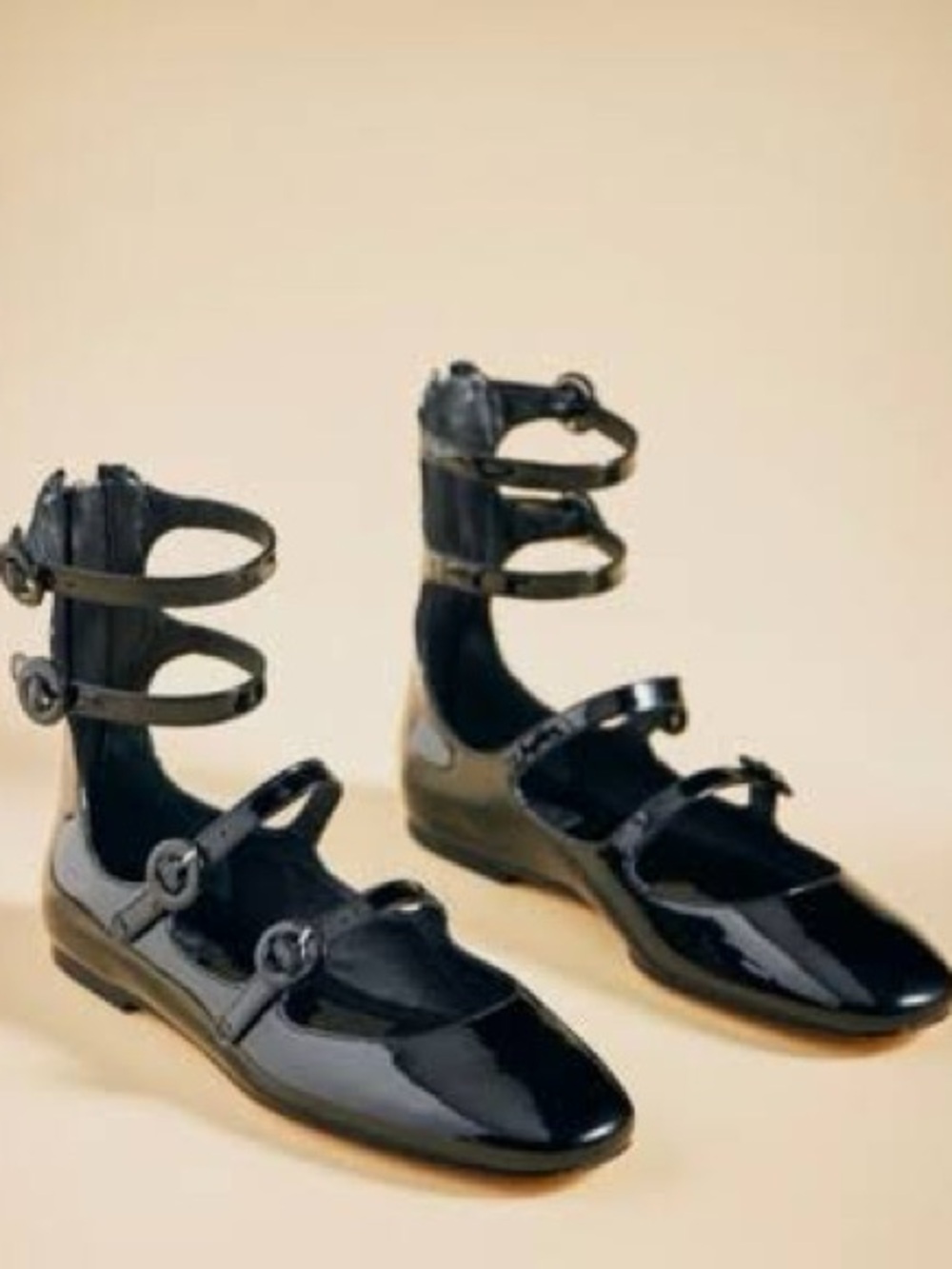 Larroude Patent Black Strappy Alexa Flats - Picture 2 of 5